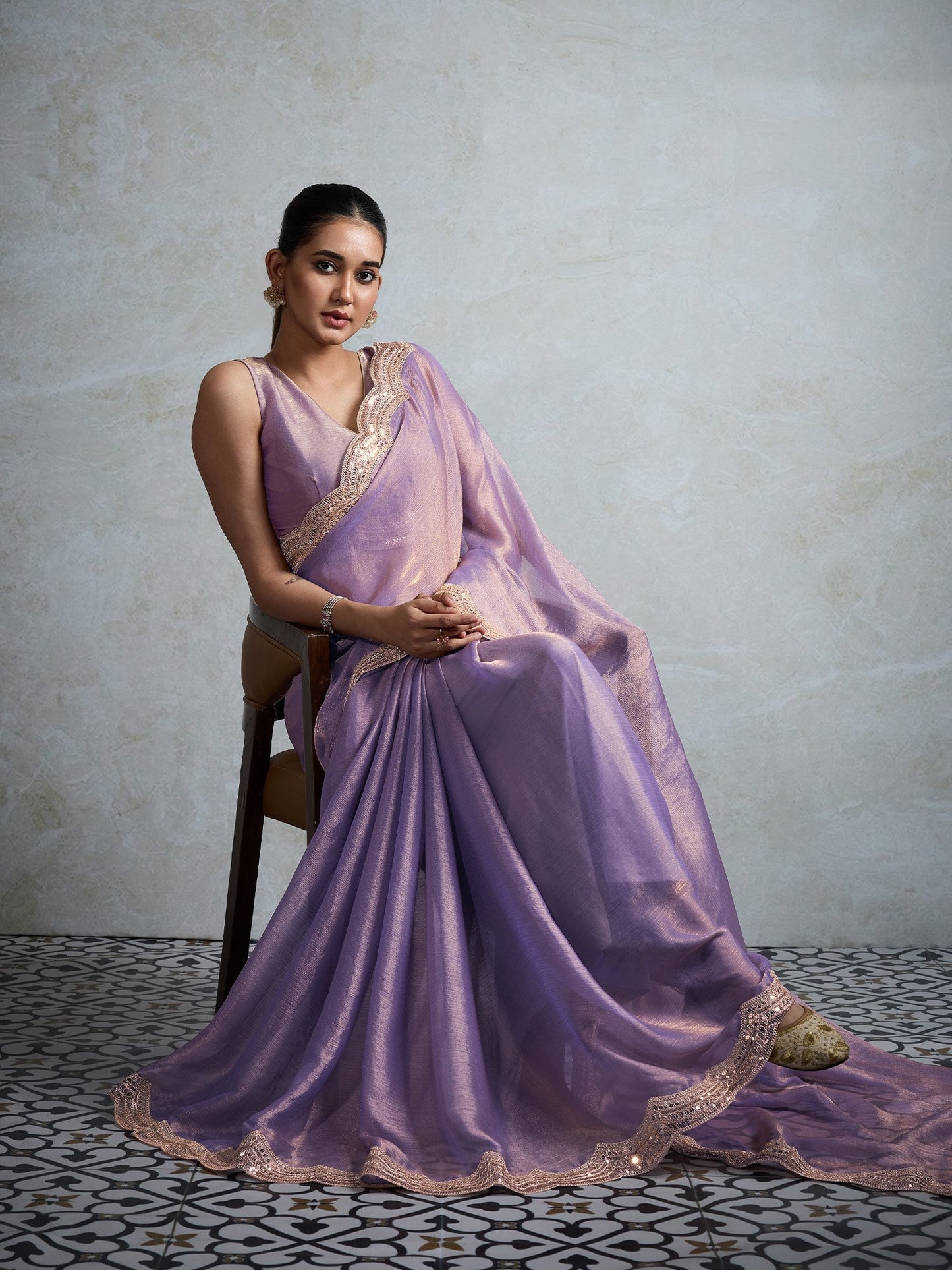 Lavendar Party Wear Chiffon Embellished Saree