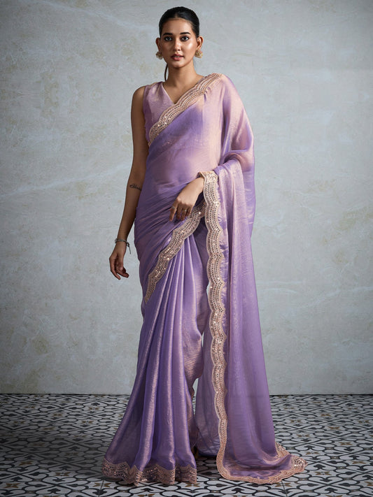 Lavender Lavendar Party Wear Chiffon Embellished Saree