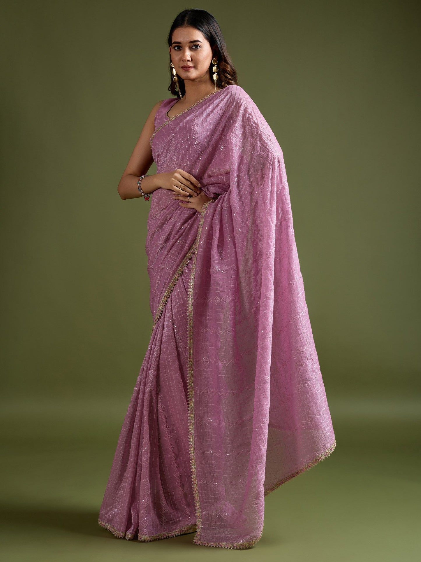 Mauve Party Wear Tissue Embellished Saree