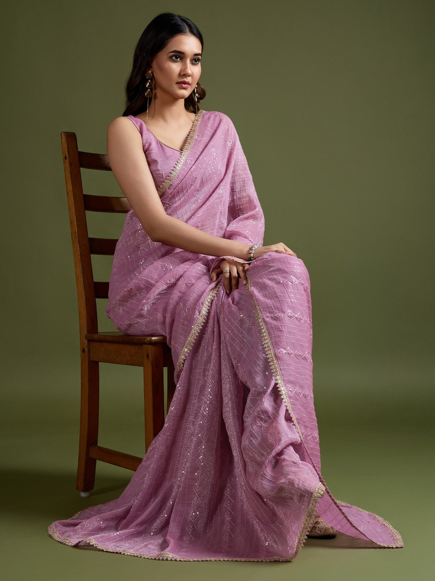 Mauve Party Wear Tissue Embellished Saree