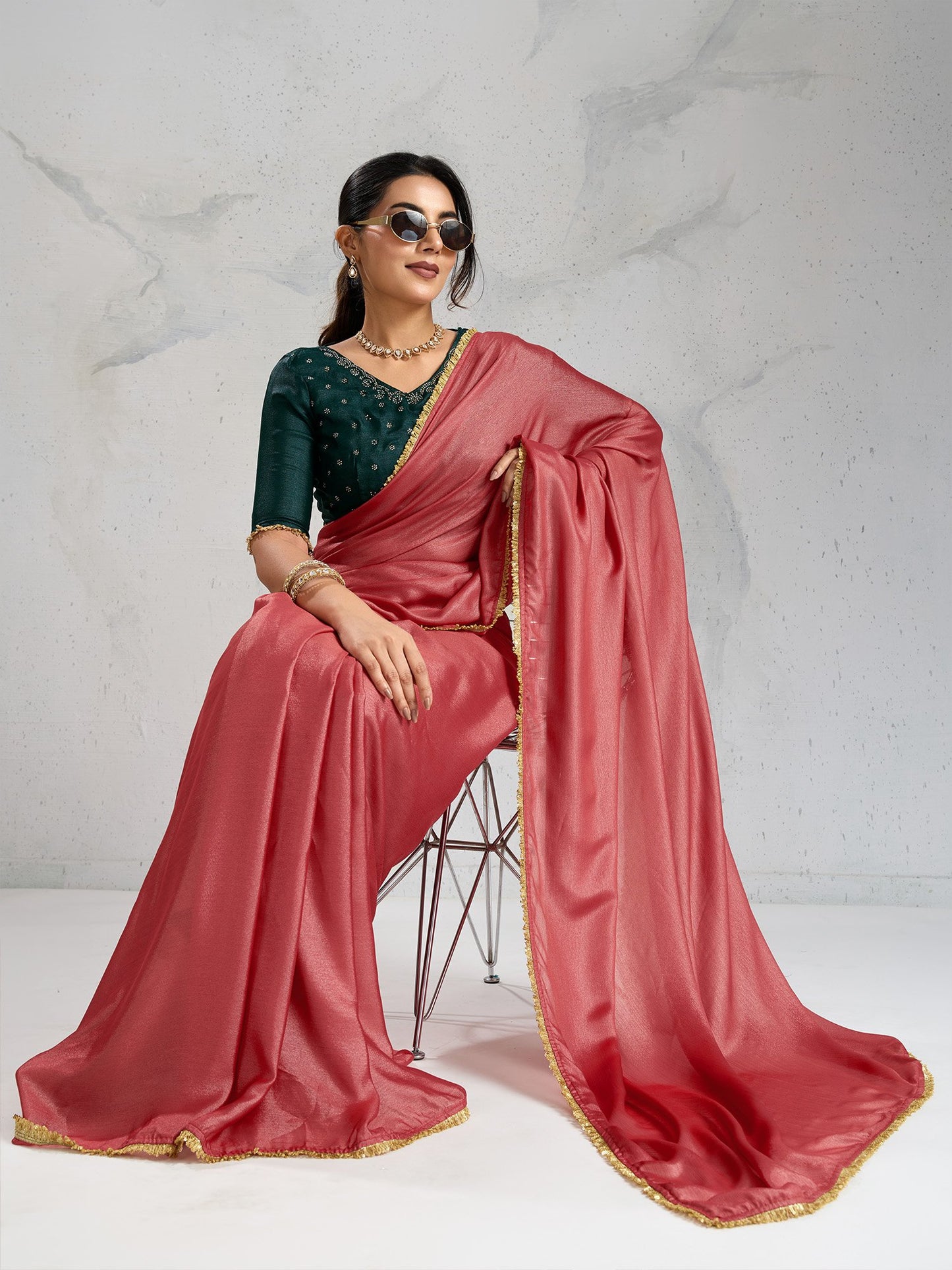 Brown Party Wear Silk Blend Embellished Saree