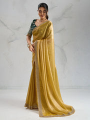 Yellow Party Wear Pure Chiffon Embellished Saree - The Dori Store