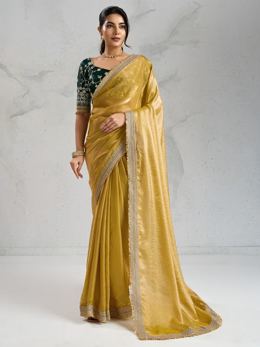 Yellow Yellow Party Wear Pure Chiffon Embellished Saree