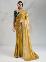 Yellow Party Wear Pure Chiffon Embellished Saree - The Dori Store