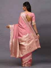Pink Taant Linen Blend Woven Saree - The Dori Store