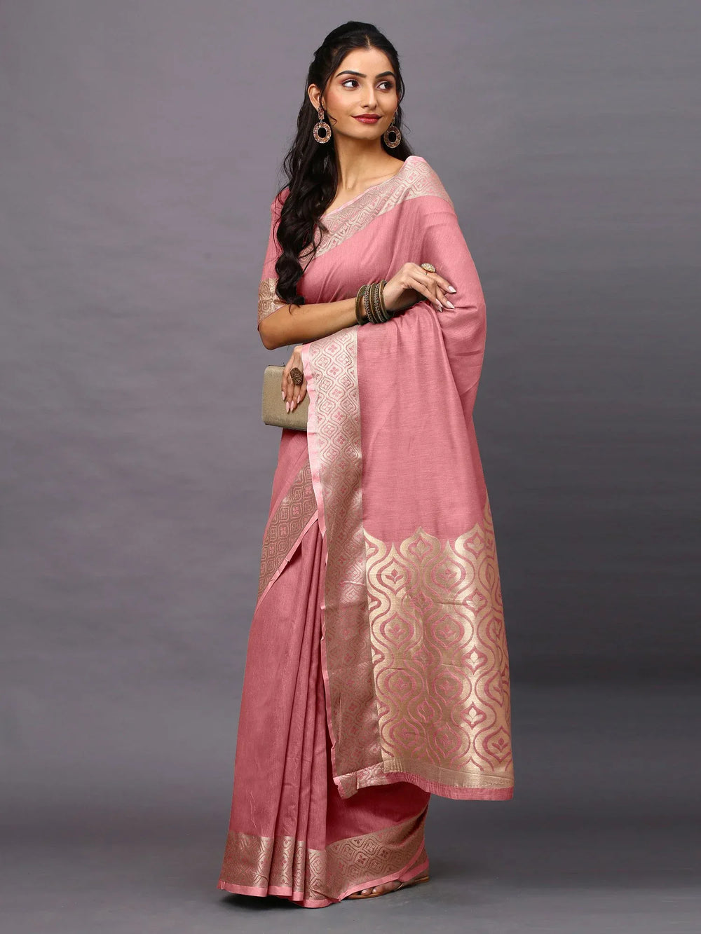 Pink Taant Linen Blend Woven Saree - The Dori Store