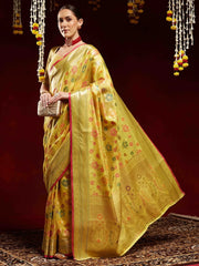 Yellow Banarasi Organza Woven Saree - The Dori Store