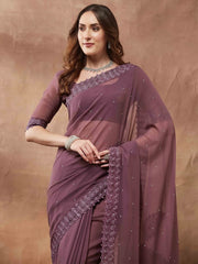 Purple Party Wear Georgette Embellished Saree - The Dori Store