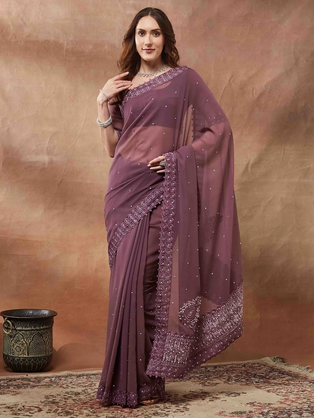 Purple Party Wear Georgette Embellished Saree - The Dori Store
