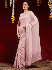 Mauve Party Wear Georgette Embellished Saree - The Dori Store