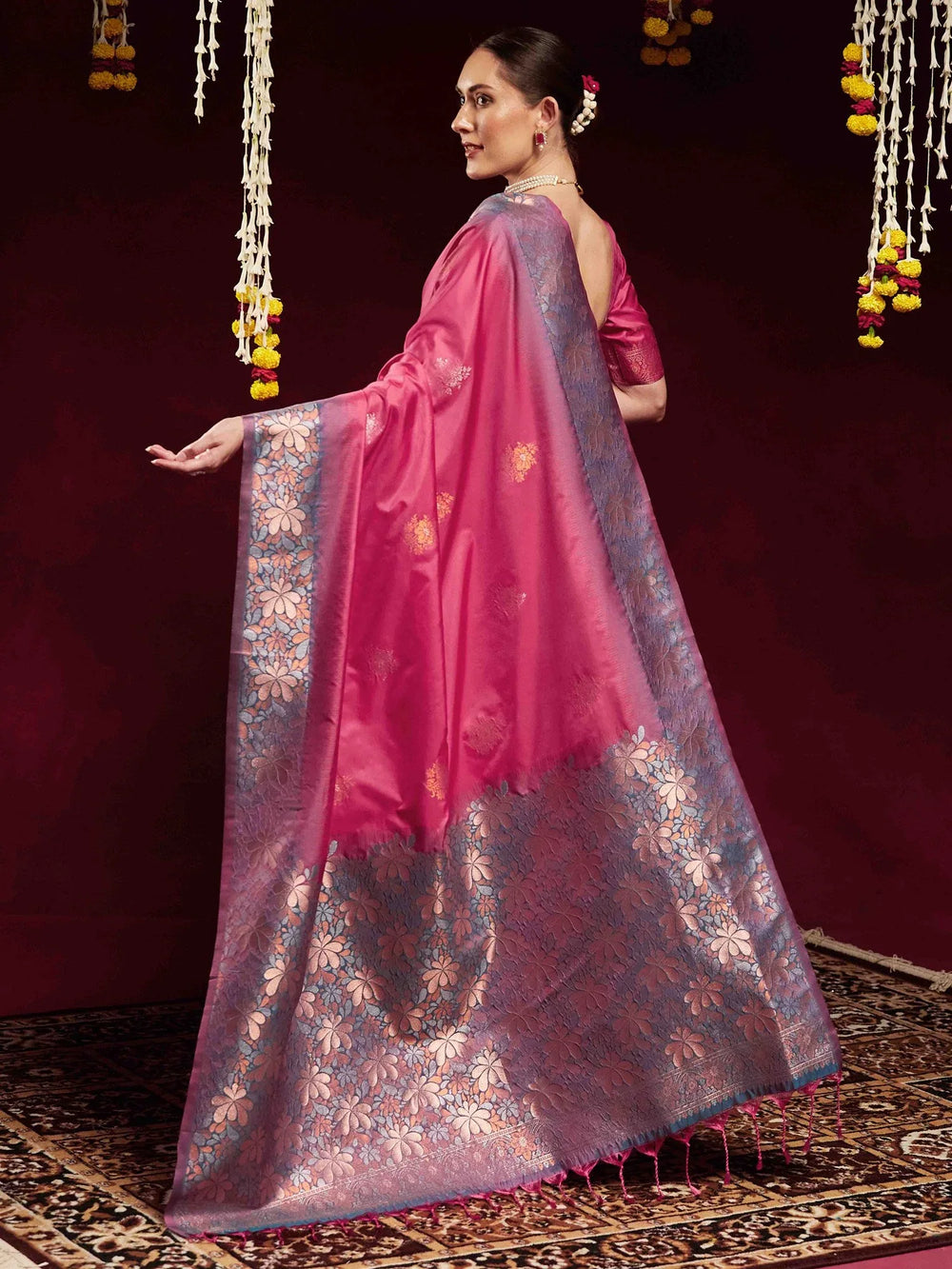 Pink Paithani Soft Silk Woven Saree - The Dori Store