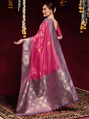 Pink Paithani Soft Silk Woven Saree - The Dori Store