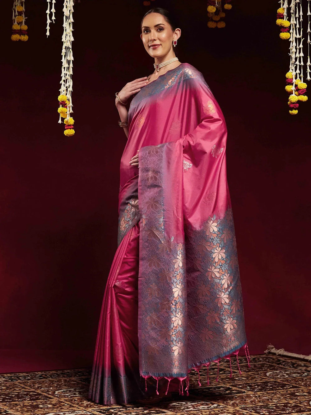 Pink Paithani Soft Silk Woven Saree - The Dori Store