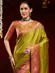 Olive Paithani Soft Silk Woven Saree - The Dori Store