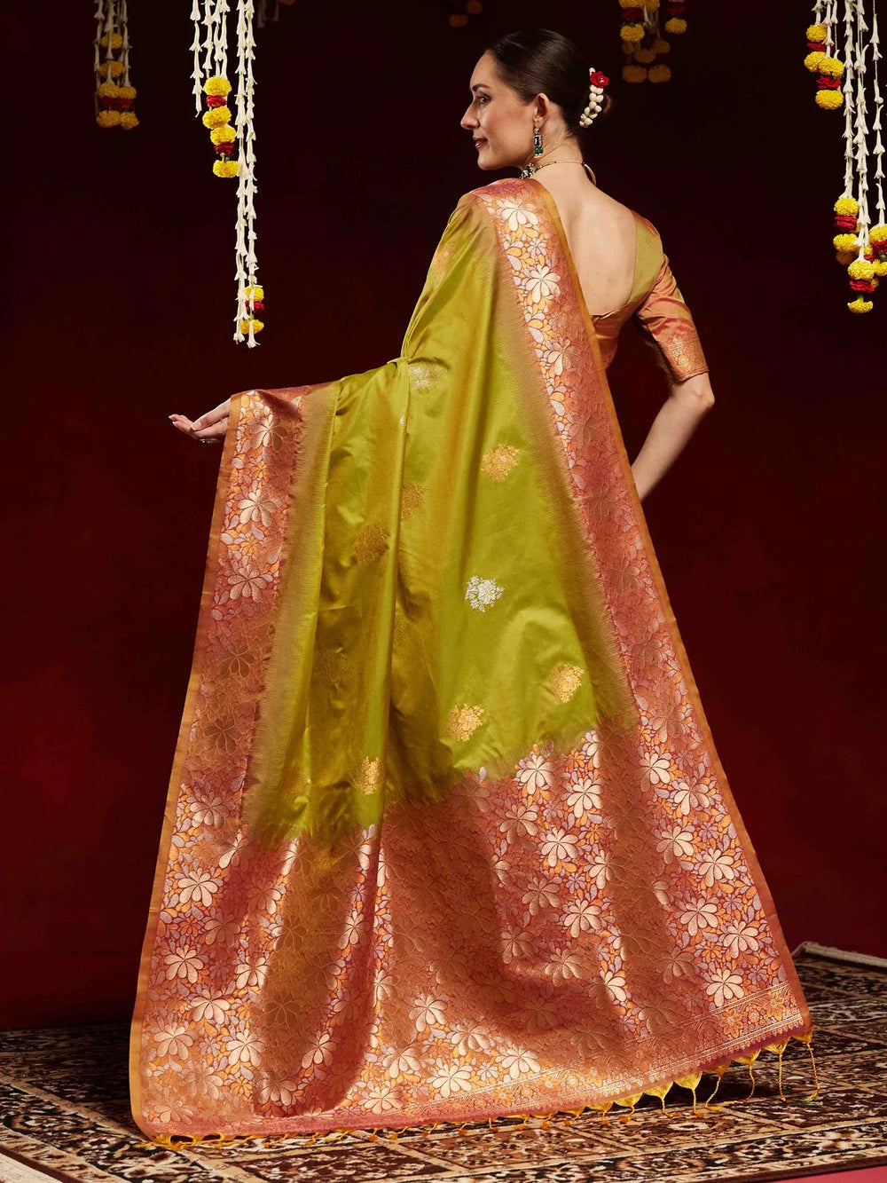 Olive Paithani Soft Silk Woven Saree - The Dori Store
