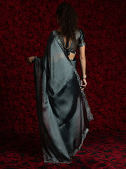 Grey Party Wear Tissue Embellished Saree - The Dori Store