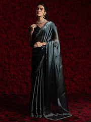 Grey Party Wear Tissue Embellished Saree - The Dori Store