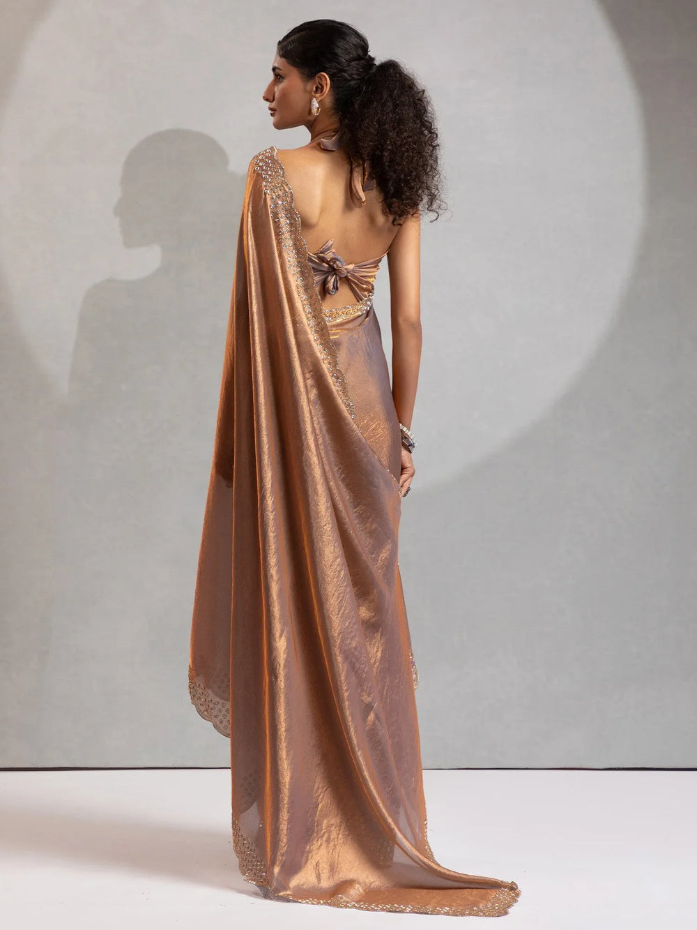 Metallic Party Wear Satin Silk Embellished Saree - The Dori Store