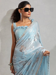 Light Party Wear Satin Silk Embellished Saree - The Dori Store