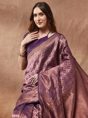 Purple Kanjeevaram Litchi Silk Woven Saree - The Dori Store