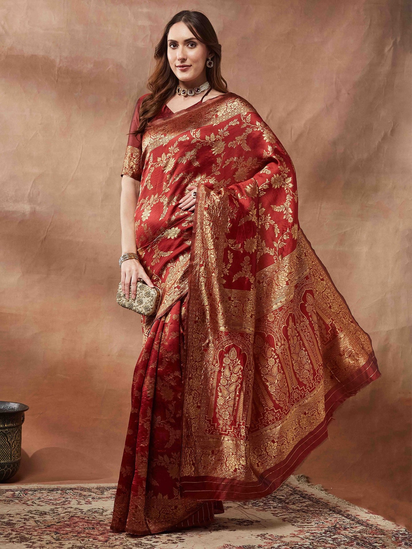 Maroon Kanjeevaram Litchi Silk Woven Saree
