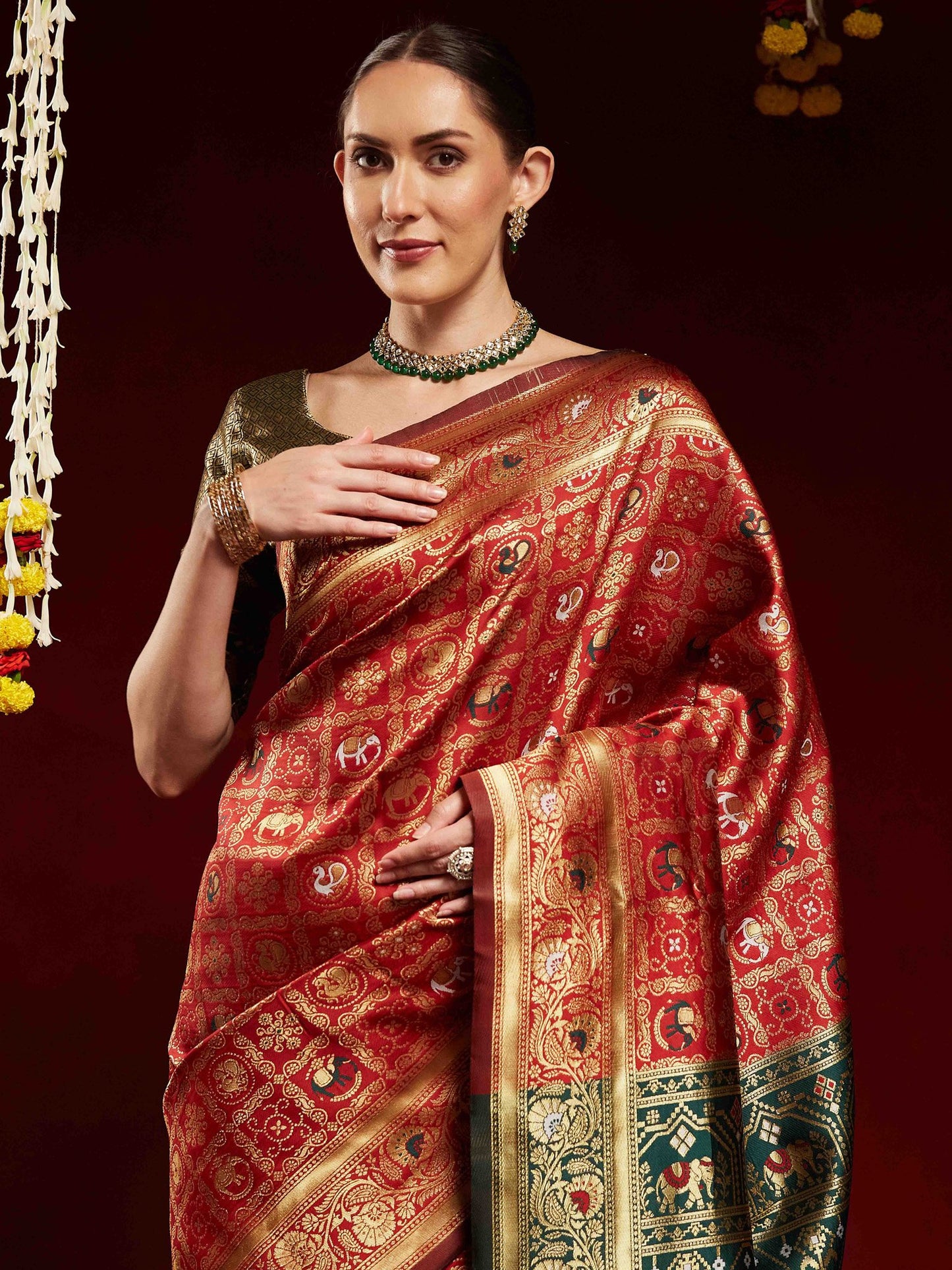 Red Kanjeevaram Litchi Silk Woven Saree