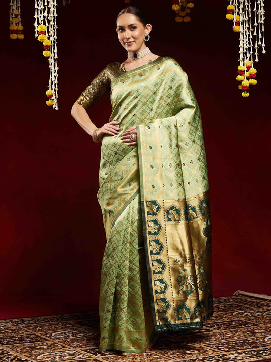 Green Light Kanjeevaram Litchi Silk Woven Saree