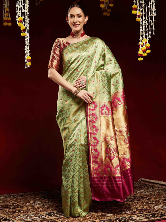 Green Light Kanjeevaram Litchi Silk Woven Saree