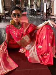 Pink Banarasi Silk Blend Woven Saree - The Dori Store