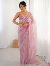 Pink Party Wear Net Embellished Saree - The Dori Store