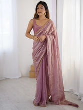 Mauve Party Wear Paper Silk Embellished Saree - The Dori Store