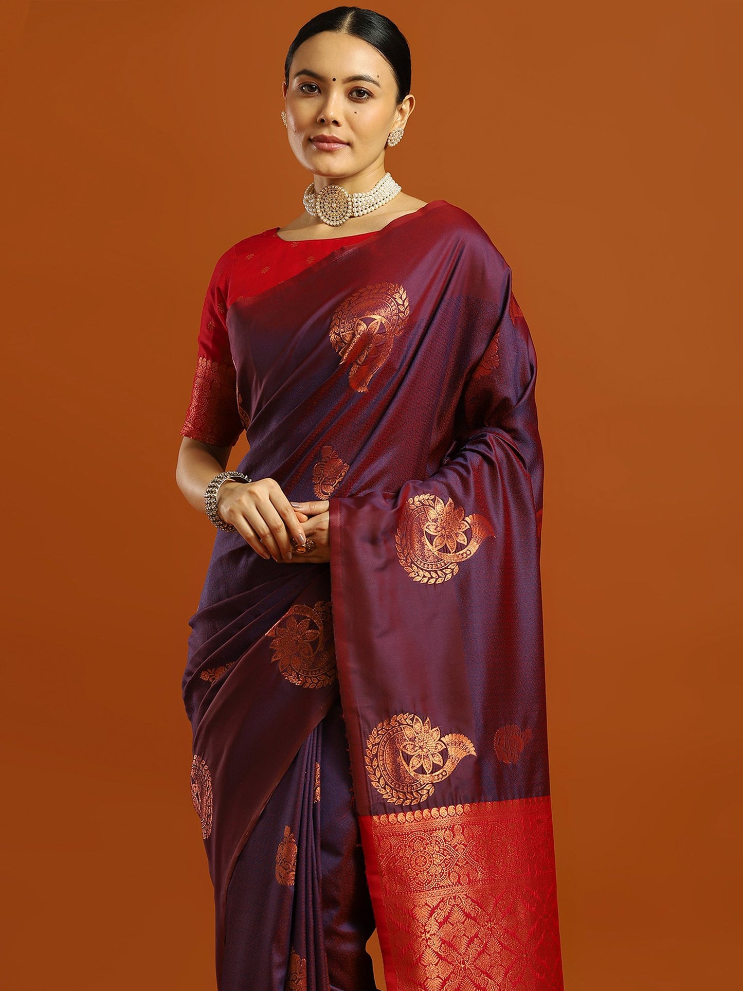 Purple Banarasi Soft Silk Woven Saree