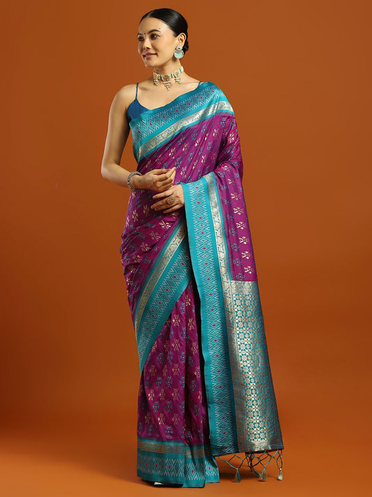 Purple Purple Banarasi Soft Silk Woven Saree