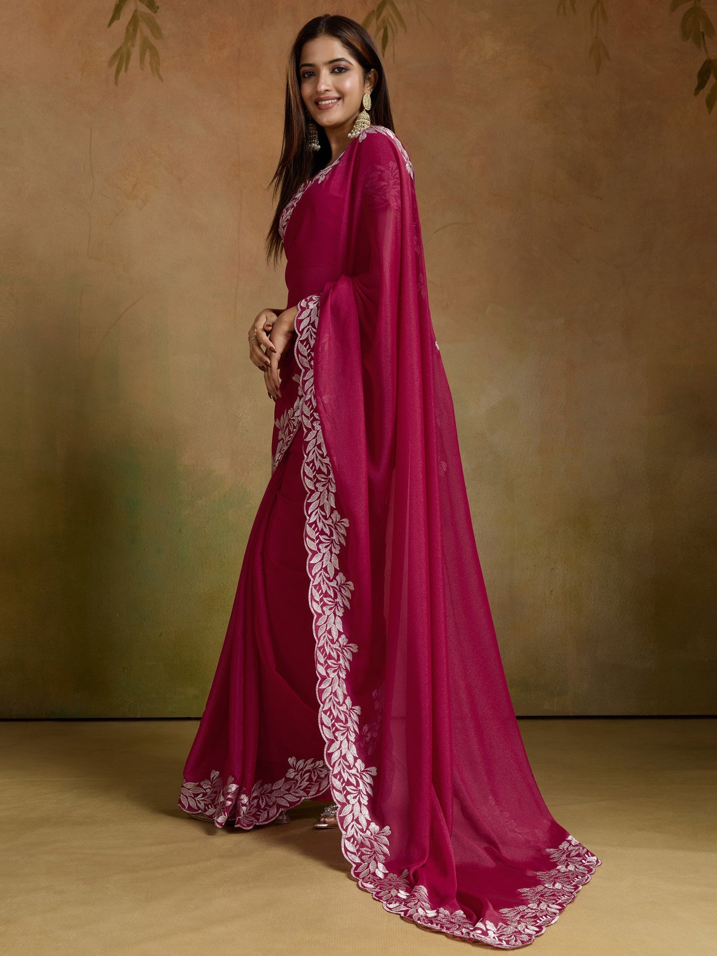 Pink Party Wear Georgette Embellished Saree