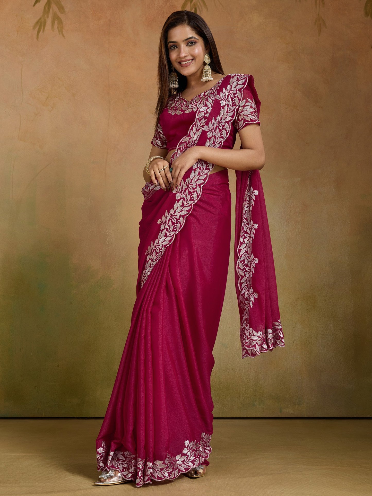 Pink Party Wear Georgette Embellished Saree