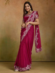 Pink Party Wear Georgette Embellished Saree - The Dori Store