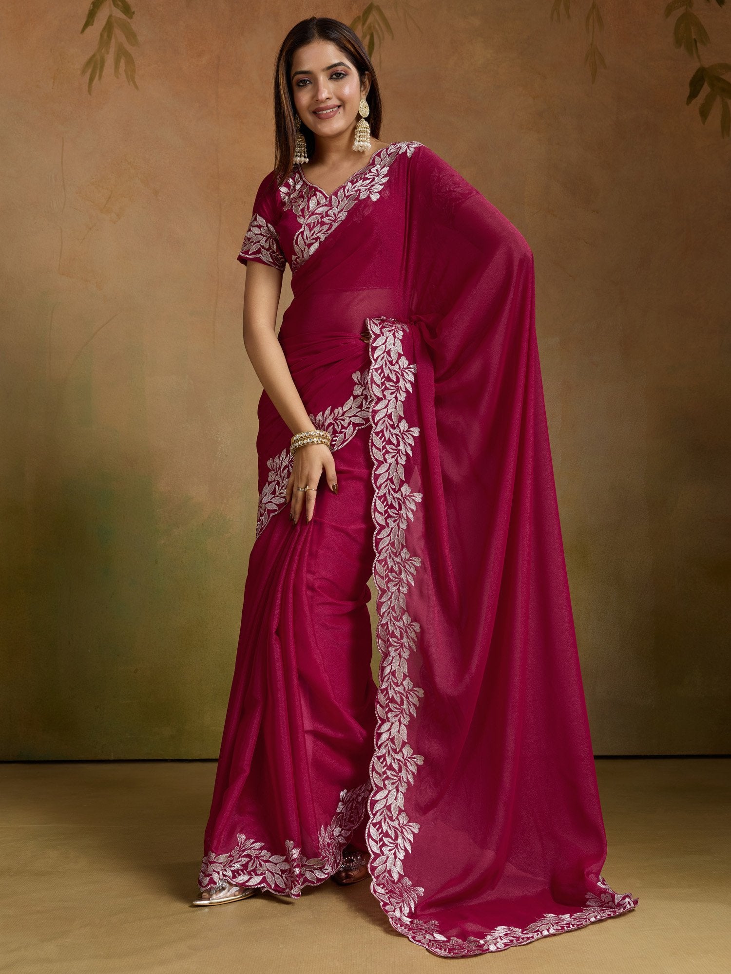 Pink Pink Party Wear Georgette Embellished Saree