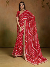 Red Leheriya Georgette Printed Saree - The Dori Store