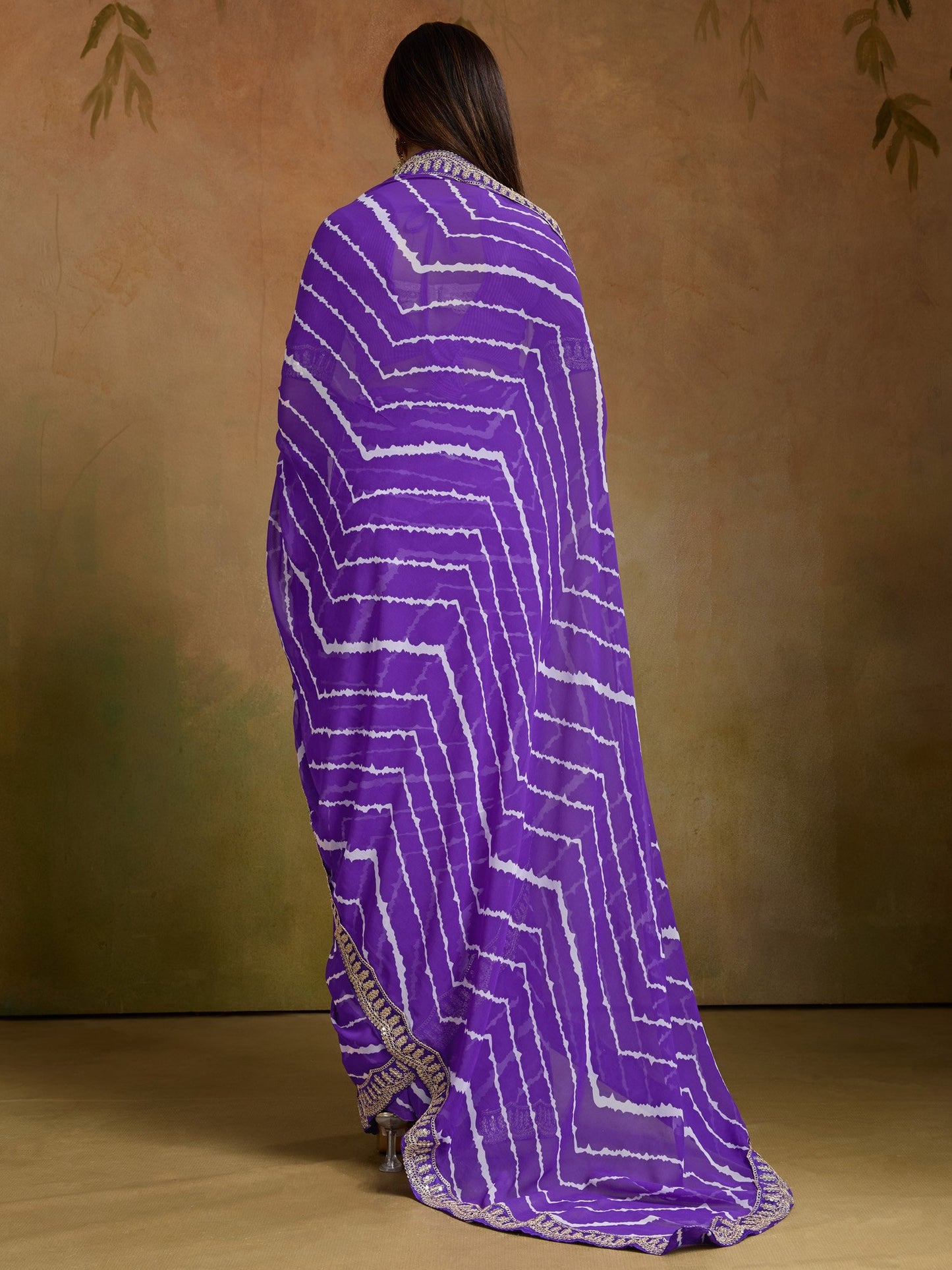 Purple Leheriya Georgette Printed Saree