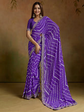 Purple Leheriya Georgette Printed Saree - The Dori Store