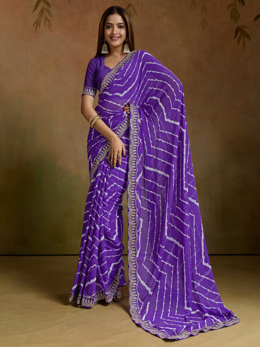 Purple Purple Leheriya Georgette Printed Saree