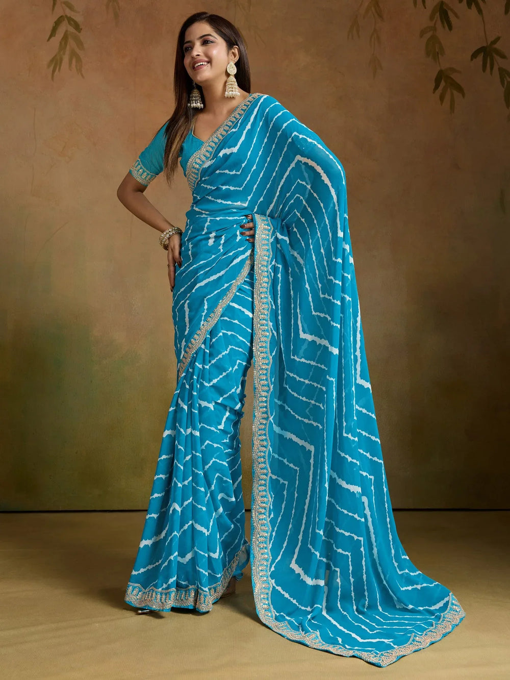 Light Leheriya Georgette Printed Saree - The Dori Store