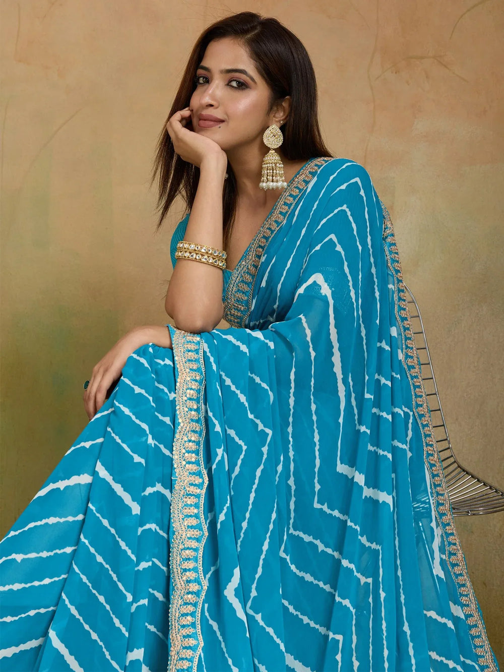 Light Leheriya Georgette Printed Saree - The Dori Store