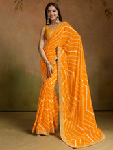 Yellow Leheriya Georgette Printed Saree - The Dori Store