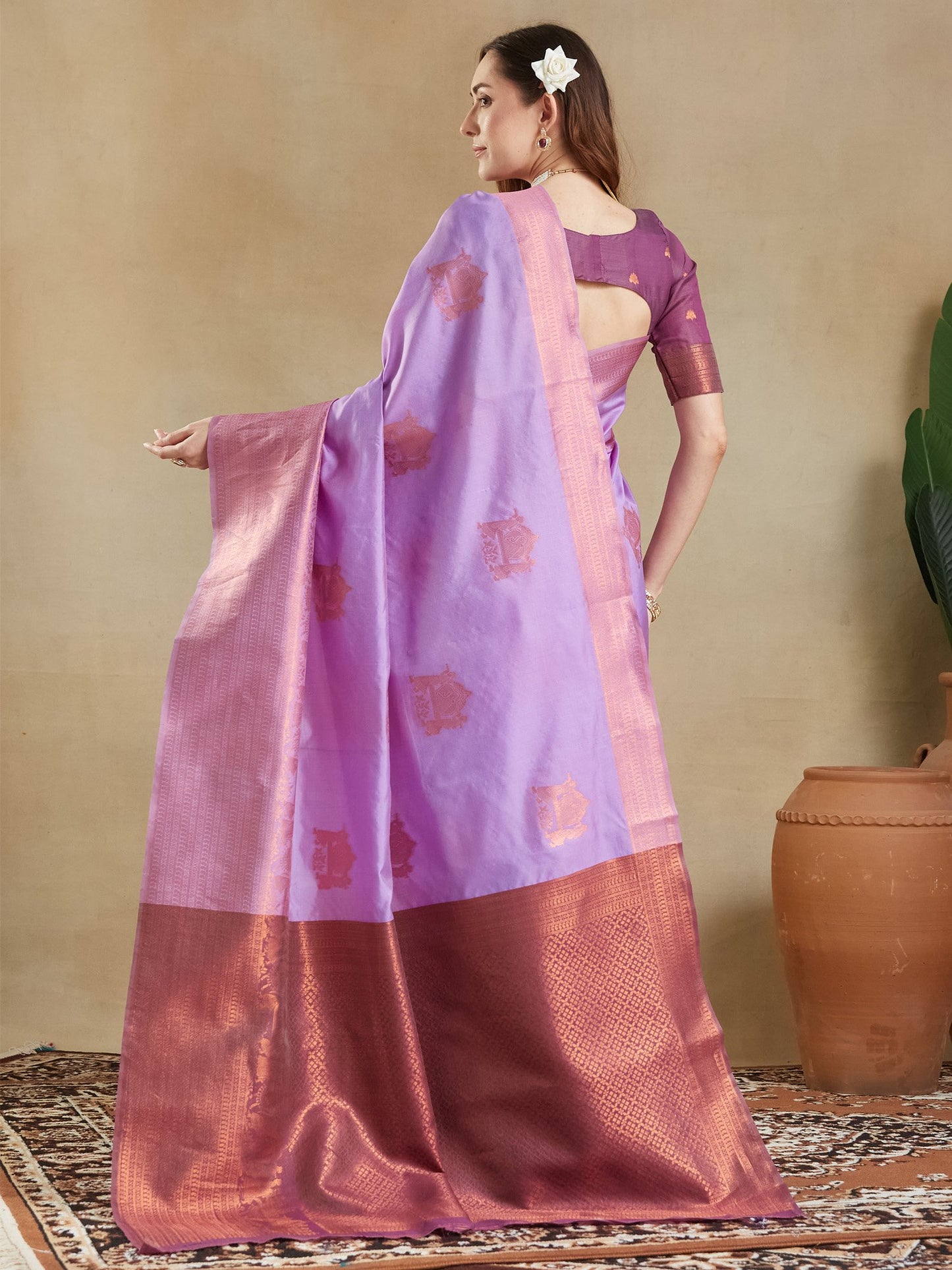 Lavendar Kanjeevaram Aura Silk Woven Saree
