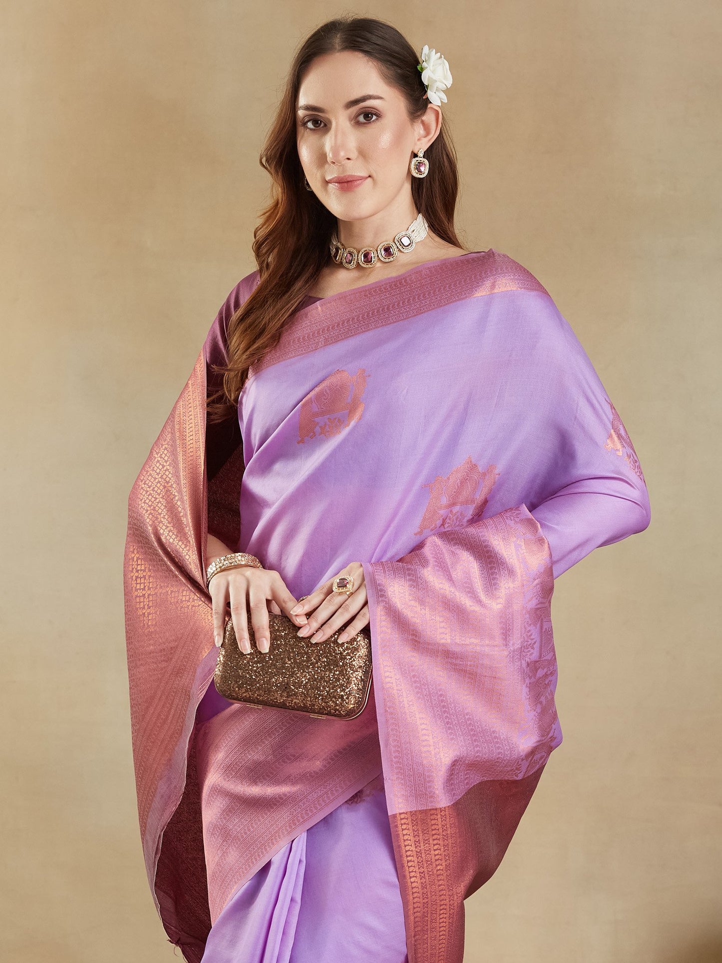 Lavendar Kanjeevaram Aura Silk Woven Saree