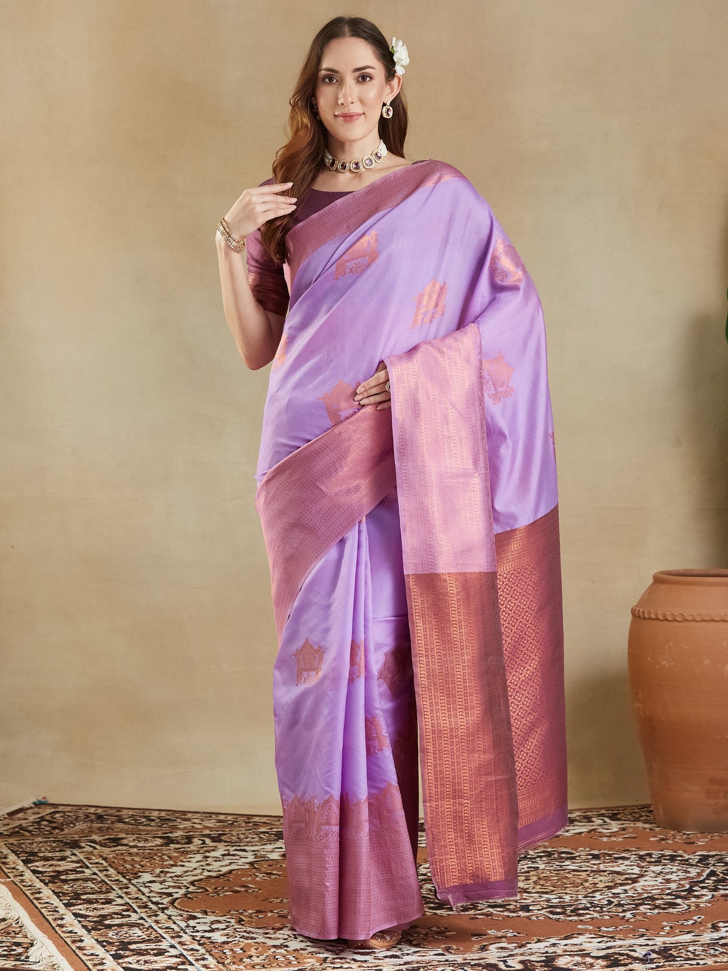 Lavender Lavendar Kanjeevaram Aura Silk Woven Saree