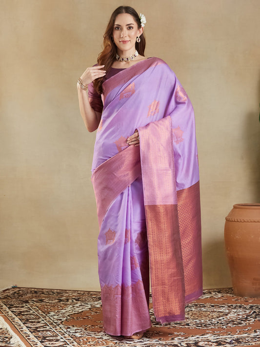 Lavender Lavendar Kanjeevaram Aura Silk Woven Saree