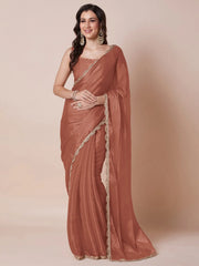 Copper Party Wear Organza Embellished Saree - The Dori Store