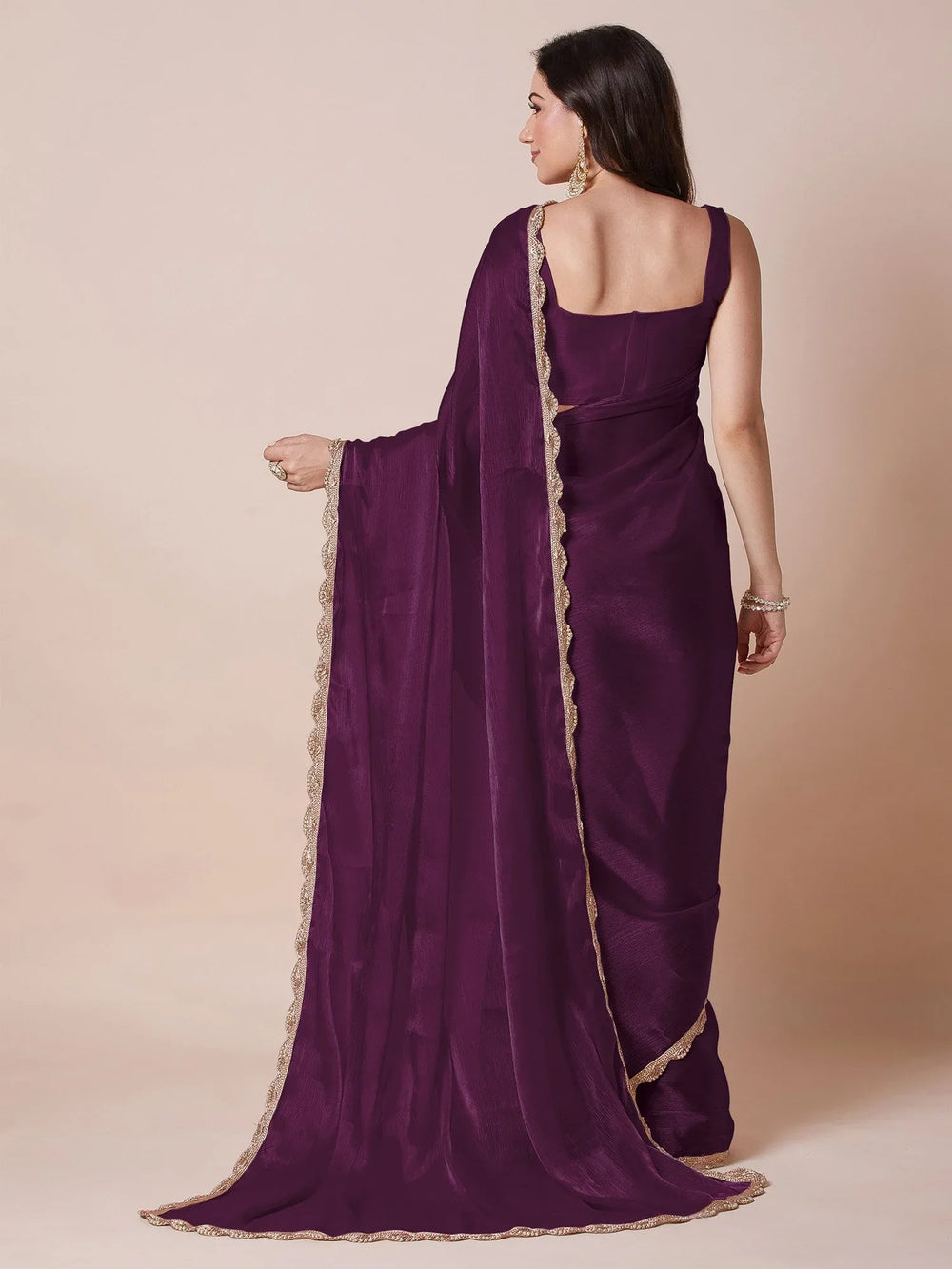 Purple Party Wear Organza Embellished Saree - The Dori Store